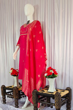 Moonpalav Rani Pink Viscose Silk Hand-Embroidered Suit Set