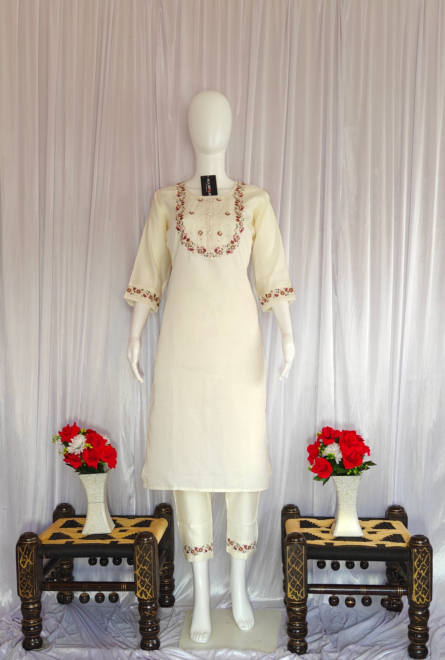 Moonpalav Pearl Cream Marina Silk Luxury Suit with Digital Print Dupatta