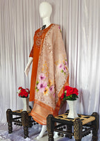 Moonpalav Rust Orange Viscose Silk Festive Suit with Digital Print Dupatta