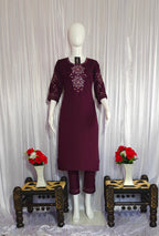 Moonpalav Wine Purple Viscose Silk Designer Suit with Digital Print Dupatta