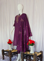 Moonpalav Royal Wine Roman Silk Multi-Thread Embroidery Suit Set with Dupatta