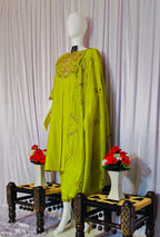 Moonpalav Lime Green Embroidered Silk Kurti Set – Festive Wear 3-Piece