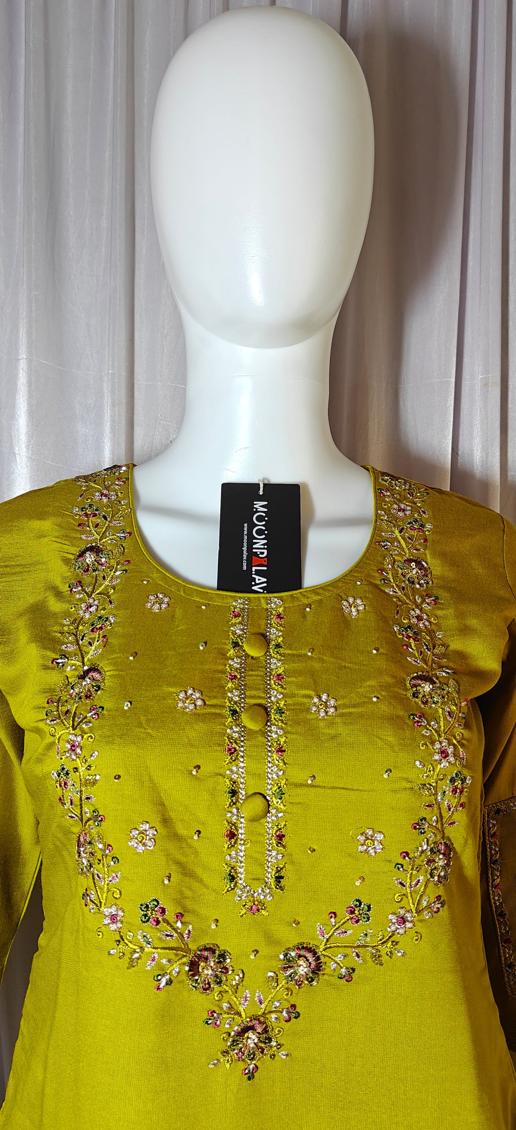 Mustard Marina Silk Handwork Kurti Pant Set with Maslin Dupatta