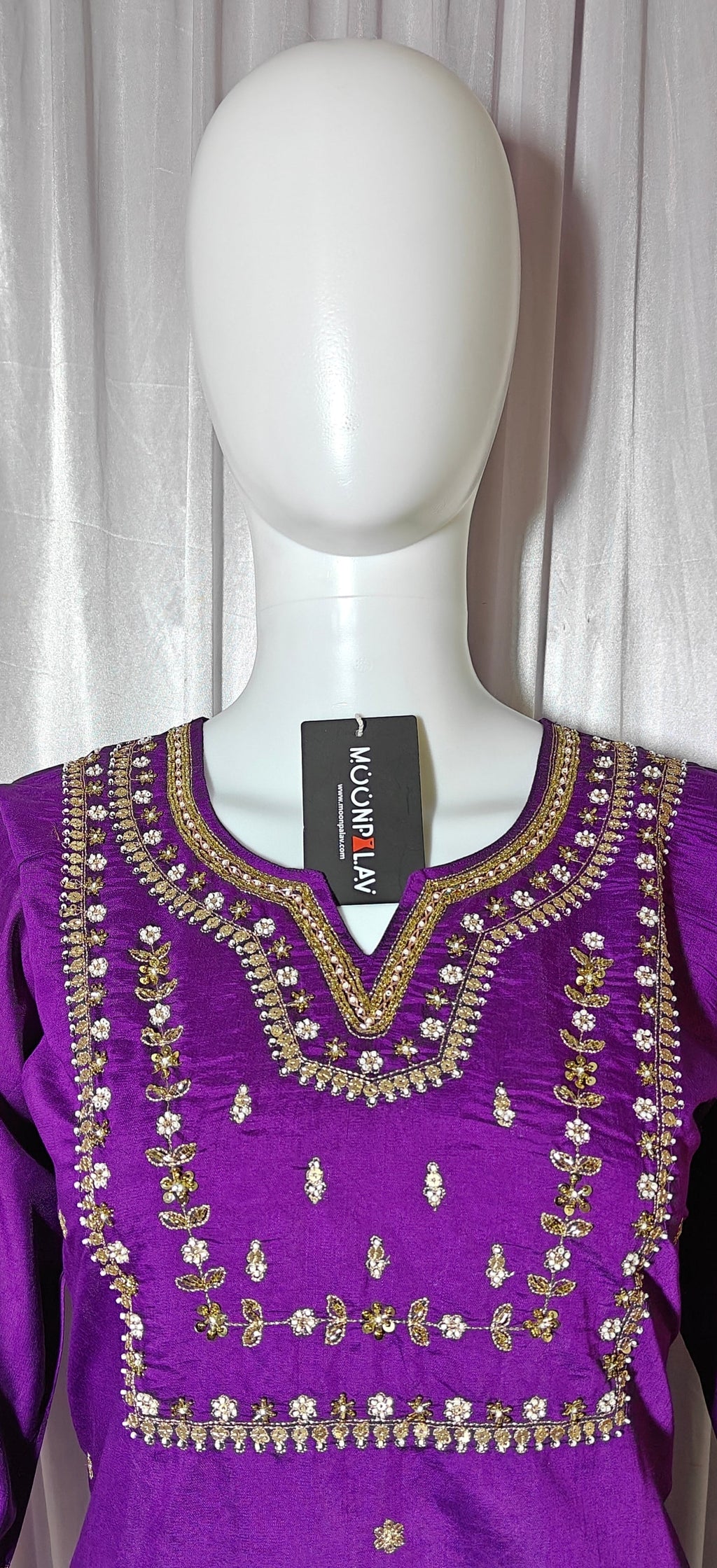 Moonpalav Royal Purple Viscose Silk Kurti Set with Jacquard Dupatta