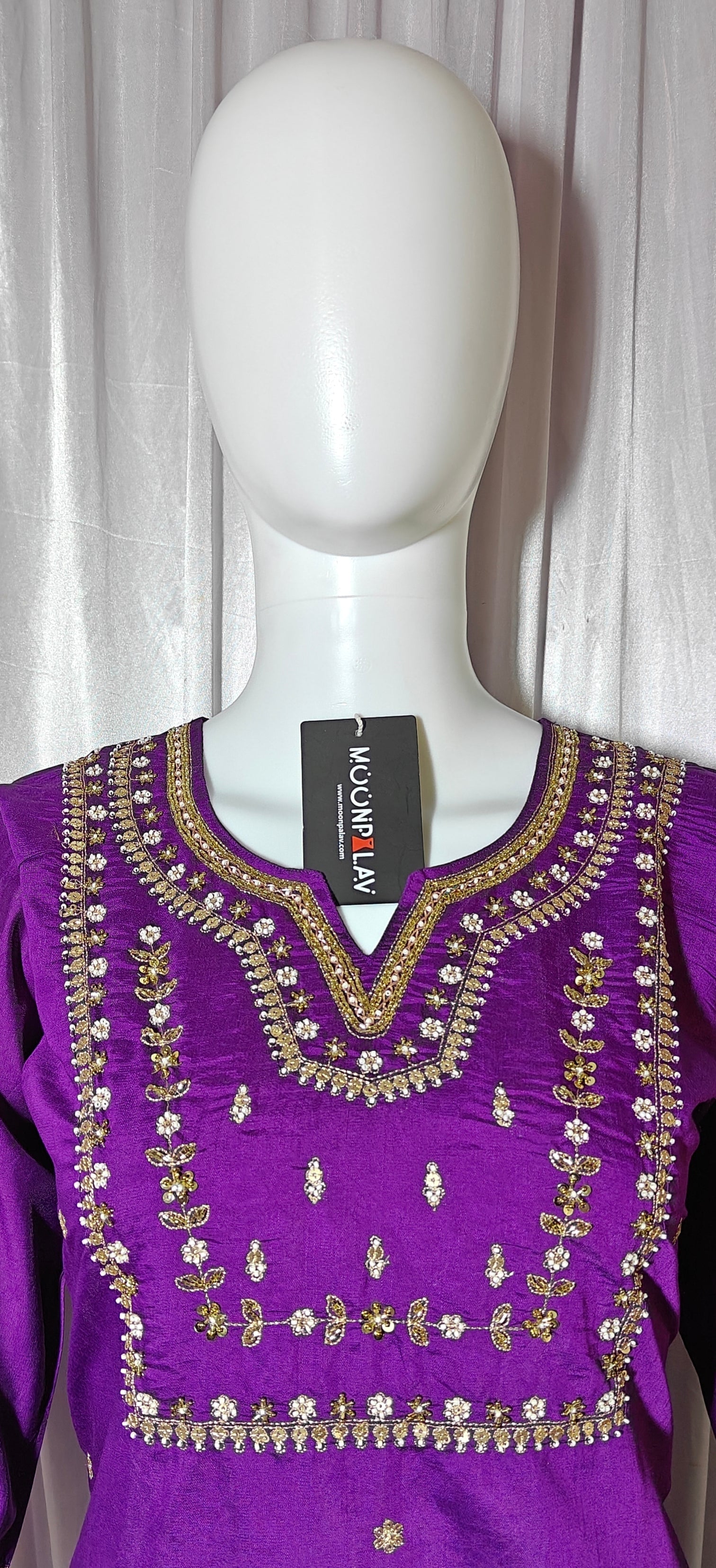 Moonpalav Royal Purple Viscose Silk Kurti Set with Jacquard Dupatta
