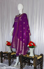 Moonpalav Royal Purple Viscose Silk Kurti Set with Jacquard Dupatta