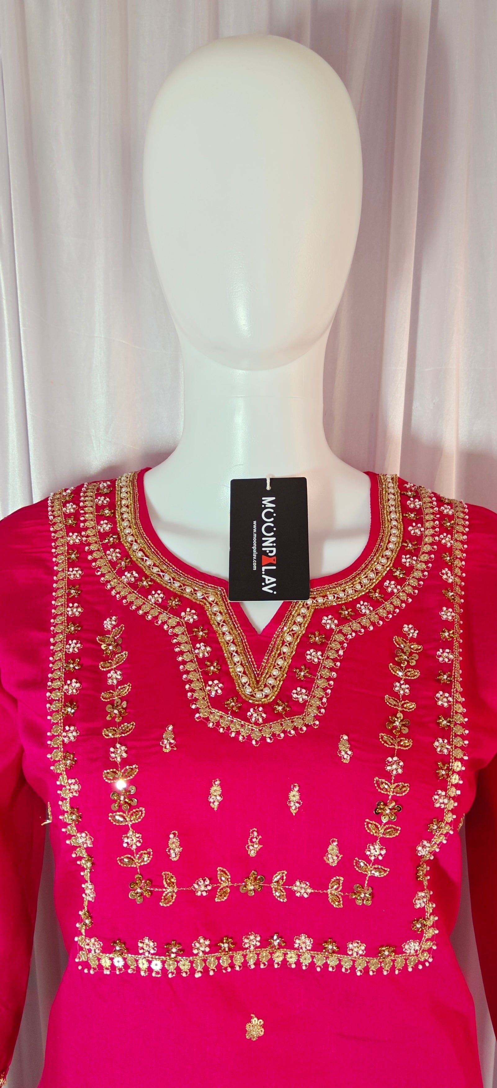 Moonpalav Rani Pink Viscose Silk Hand-Embroidered Suit Set