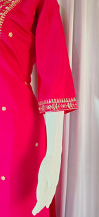 Moonpalav Rani Pink Viscose Silk Hand-Embroidered Suit Set