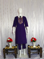 Moonpalav Royal Purple Marina Silk Embroidered Suit with Meena Work Dupatta
