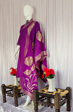 Moonpalav Royal Purple Silk Kurti Set with Maslin Dupatta