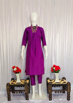 Moonpalav Royal Purple Silk Kurti Set with Maslin Dupatta