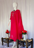 Moonpalav Rani Pink Roman Silk Embroidered Kurta Set with Dupatta