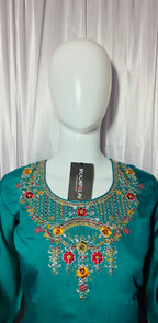 Moonpalav Teal Roman Silk Sequinned Kurta Set with Jacquard Dupatta