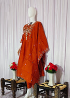 Moonpalav Rust Orange Sequinned Roman Silk Anarkali Kurta Set