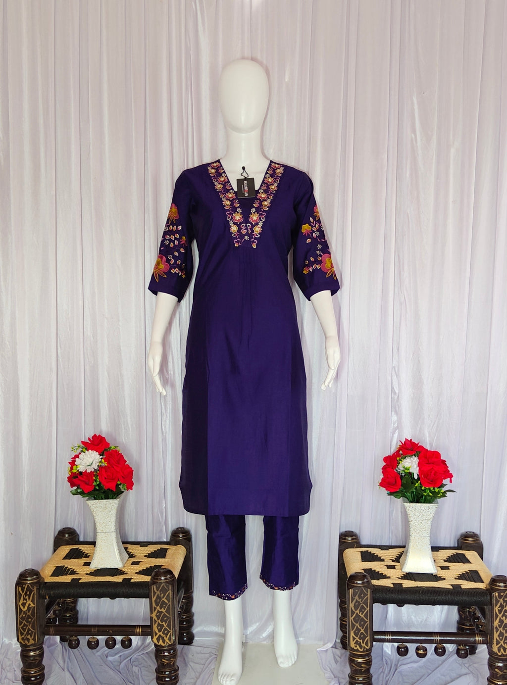 Moonpalav Signature Royal Purple Marina Silk Handwork Kurta Set