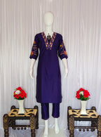 Moonpalav Signature Royal Purple Marina Silk Handwork Kurta Set