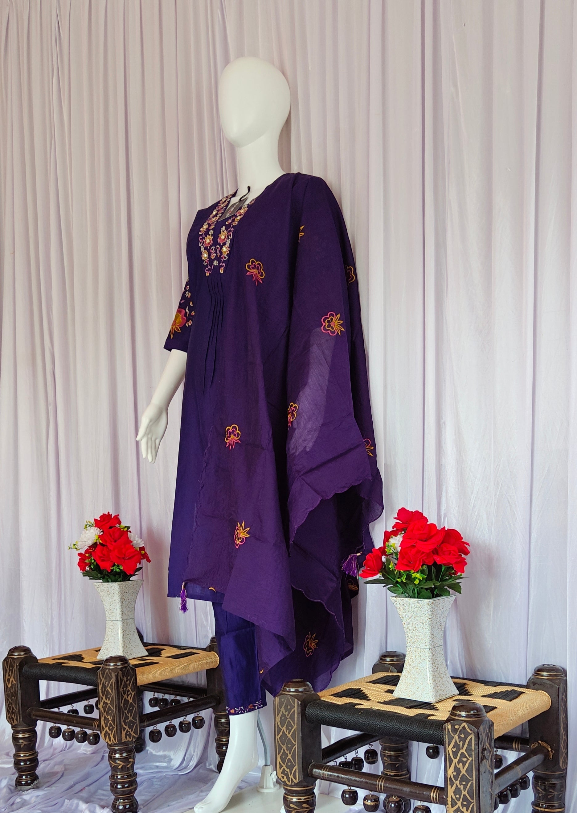 Moonpalav Signature Royal Purple Marina Silk Handwork Kurta Set