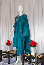 Moonpalav Signature Teal Marina Silk Handwork Kurta Set with Dupatta
