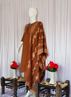 Hand-Embroidered Silk Suit with Woven Floral Motif Dupatta