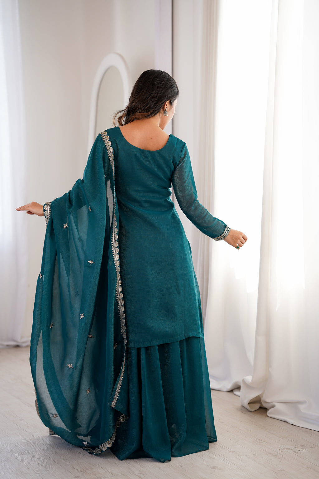 Royal Crunchy Silk Embroidered Sharara Suit Set | Ready to Wear 3-Piece