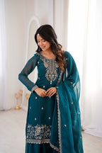 Royal Crunchy Silk Embroidered Sharara Suit Set | Ready to Wear 3-Piece