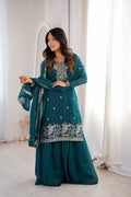 Royal Crunchy Silk Embroidered Sharara Suit Set | Ready to Wear 3-Piece