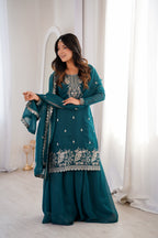 Royal Crunchy Silk Embroidered Sharara Suit Set | Ready to Wear 3-Piece