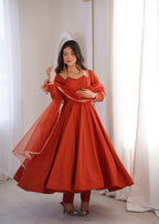 Royal Roman Silk Chanderi Flared Anarkali Suit Set | Ready to Wear 3-Piece