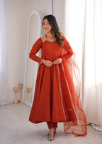 Royal Roman Silk Chanderi Flared Anarkali Suit Set | Ready to Wear 3-Piece