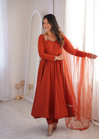 Royal Roman Silk Chanderi Flared Anarkali Suit Set | Ready to Wear 3-Piece