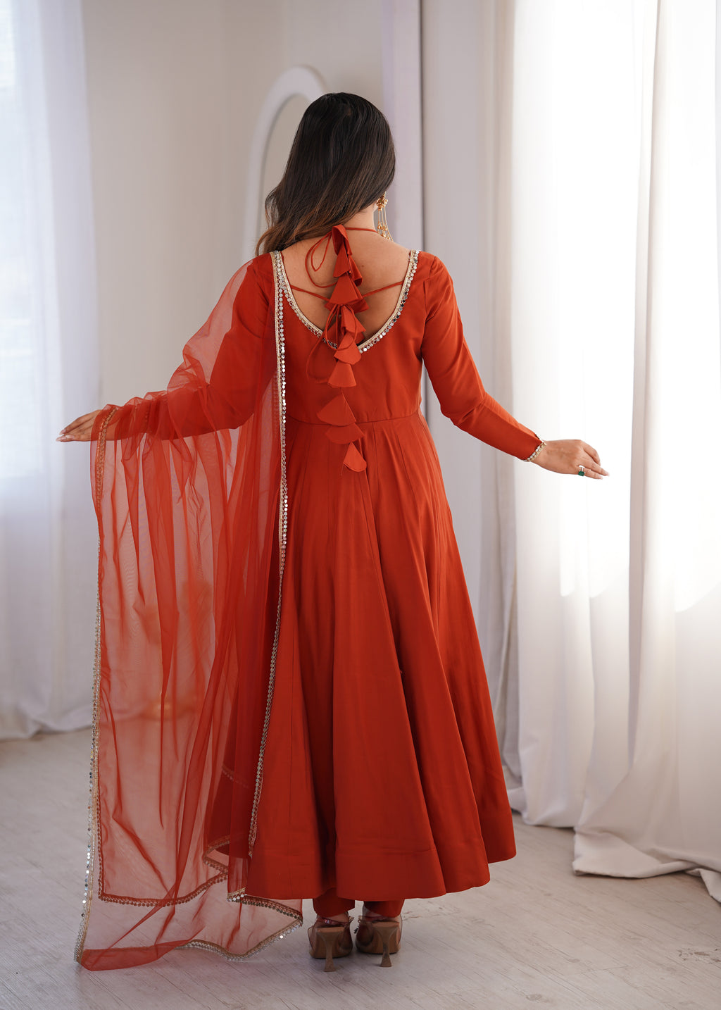 Royal Roman Silk Chanderi Flared Anarkali Suit Set | Ready to Wear 3-Piece