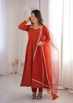 Royal Roman Silk Chanderi Flared Anarkali Suit Set | Ready to Wear 3-Piece