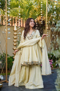 Luxurious Off-White Mirror Work Kurti & Palazzo Set with Dupatta