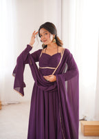 Royal Purple 7M Flared Georgette Anarkali Gown Set with Dupatta | Ready to Wear