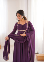 Royal Purple 7M Flared Georgette Anarkali Gown Set with Dupatta | Ready to Wear