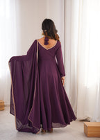 Royal Purple 7M Flared Georgette Anarkali Gown Set with Dupatta | Ready to Wear
