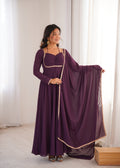 Royal Purple 7M Flared Georgette Anarkali Gown Set with Dupatta | Ready to Wear