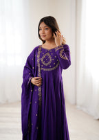 Regal Purple Roman Chanderi Silk 16-Kali Anarkali Gown & Dupatta Set