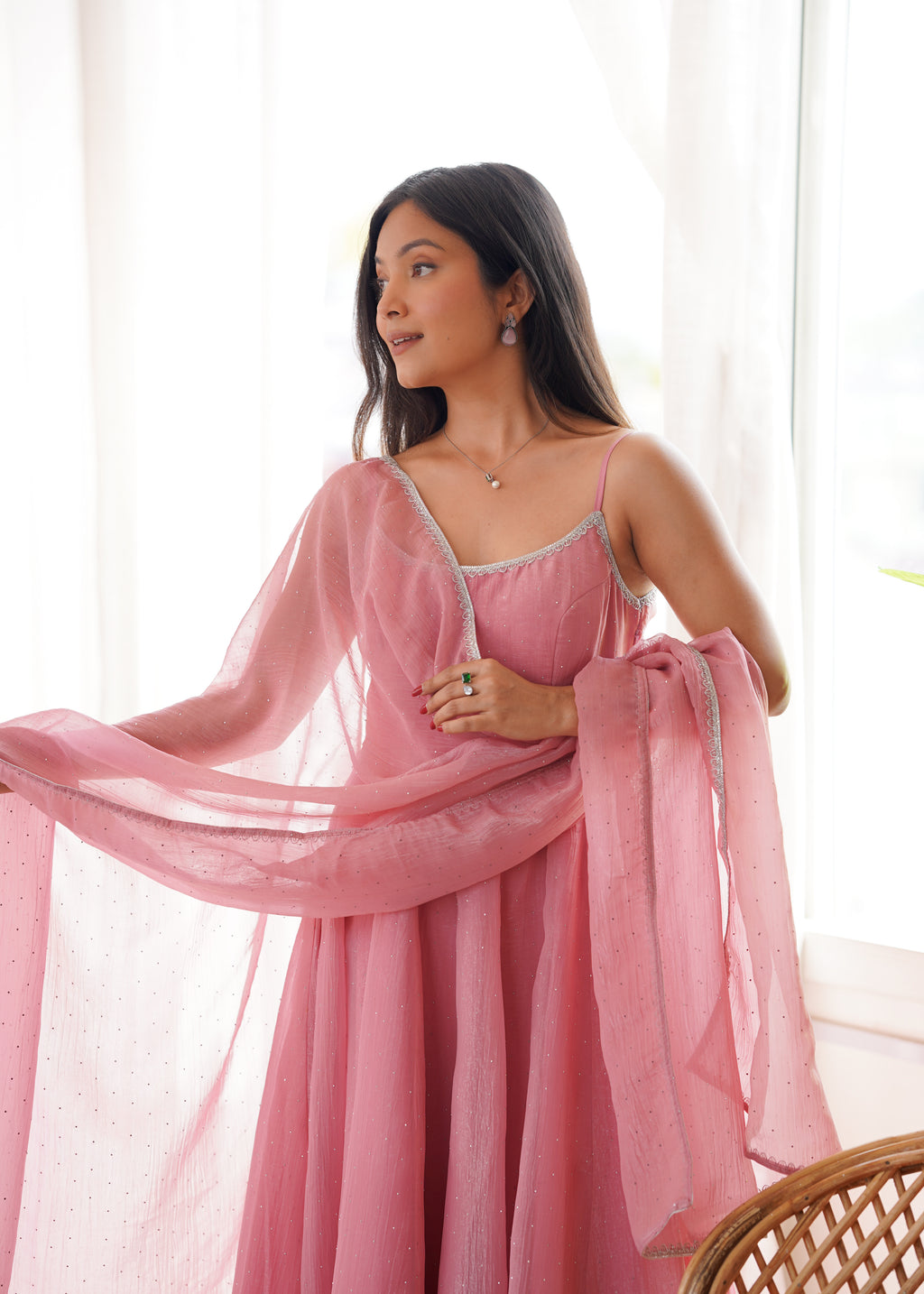 Women’s Pure Crunchy Silk Shimmer Anarkali Suit Set | Festive Wedding Wear