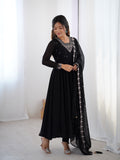 Midnight Noir 6.5M Flared Georgette Anarkali Gown with Pant & Embroidered Dupatta