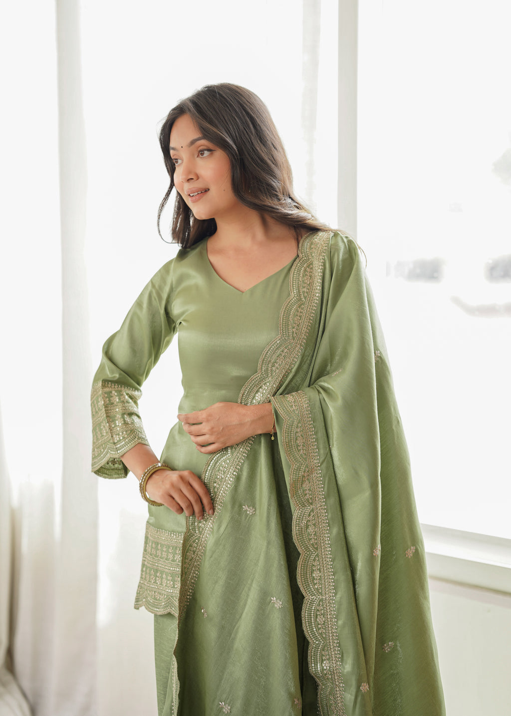 Ready-to-Wear Roman Silk Kurta & Farshi Salwar Suit Set for Festive & Weddings