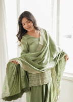Ready-to-Wear Roman Silk Kurta & Farshi Salwar Suit Set for Festive & Weddings