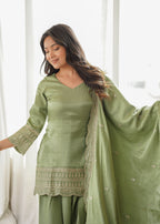 Ready-to-Wear Roman Silk Kurta & Farshi Salwar Suit Set for Festive & Weddings