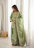 Ready-to-Wear Roman Silk Kurta & Farshi Salwar Suit Set for Festive & Weddings