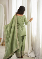 Ready-to-Wear Roman Silk Kurta & Farshi Salwar Suit Set for Festive & Weddings