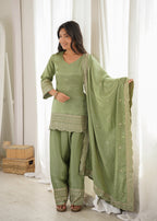 Ready-to-Wear Roman Silk Kurta & Farshi Salwar Suit Set for Festive & Weddings