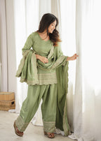 Ready-to-Wear Roman Silk Kurta & Farshi Salwar Suit Set for Festive & Weddings