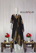 Moonpalav Midnight Black Roman Silk Sequinned Kurta Set with Jacquard Dupatta