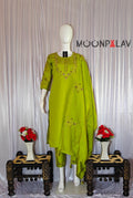 Lime Green Designer Marina Silk Embroidered Set with Maslin Dupatta