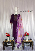 Moonpalav Royal Plum Roman Silk Designer Suit with Scalloped Dupatta